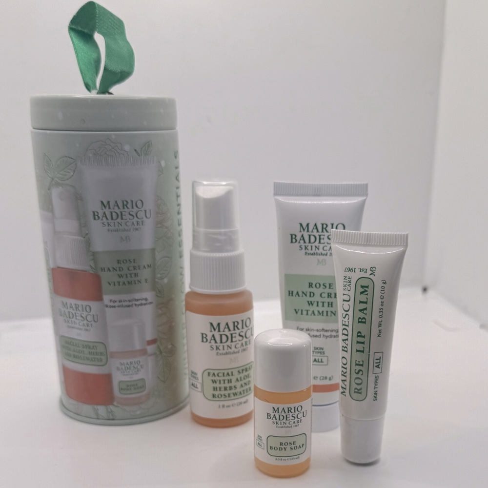 Mario Badescu NEW Winter Glow Essentials 4 Gift Set Travel Rose Cream Lip Soap